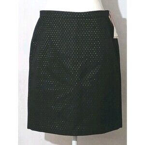 Anne Klein Black Gold Polkadot Skirt With Pockets US 6 New Party Holiday